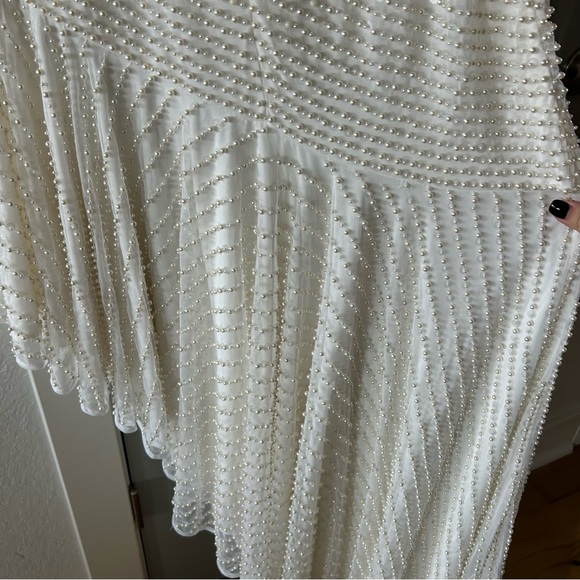 NWT Mac Duggal 93741 Pearl Sequin One Shoulder Asymmetrical White Midi Gown - Picture 9 of 9